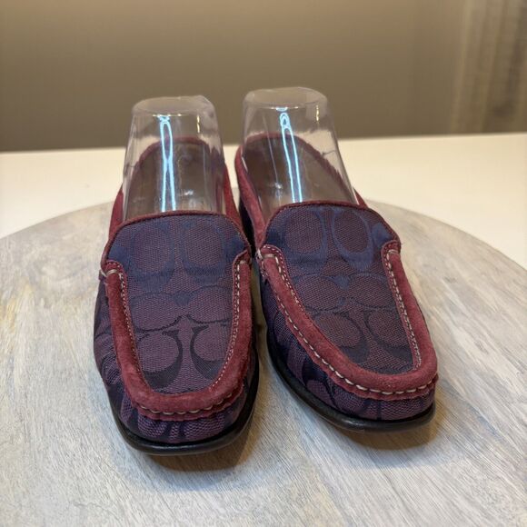 Coach Signature Jacquard Maroon Logo Women's Driving Shoes‎ Loafers US Size 6.5 - Picture 4 of 9